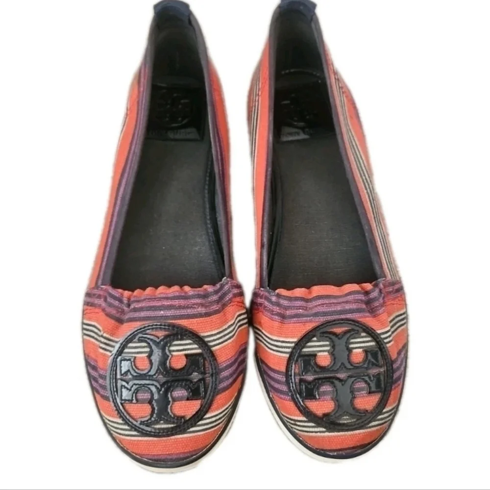 Tory Burch Womens Canvas Striped Raymond Flat 6.5